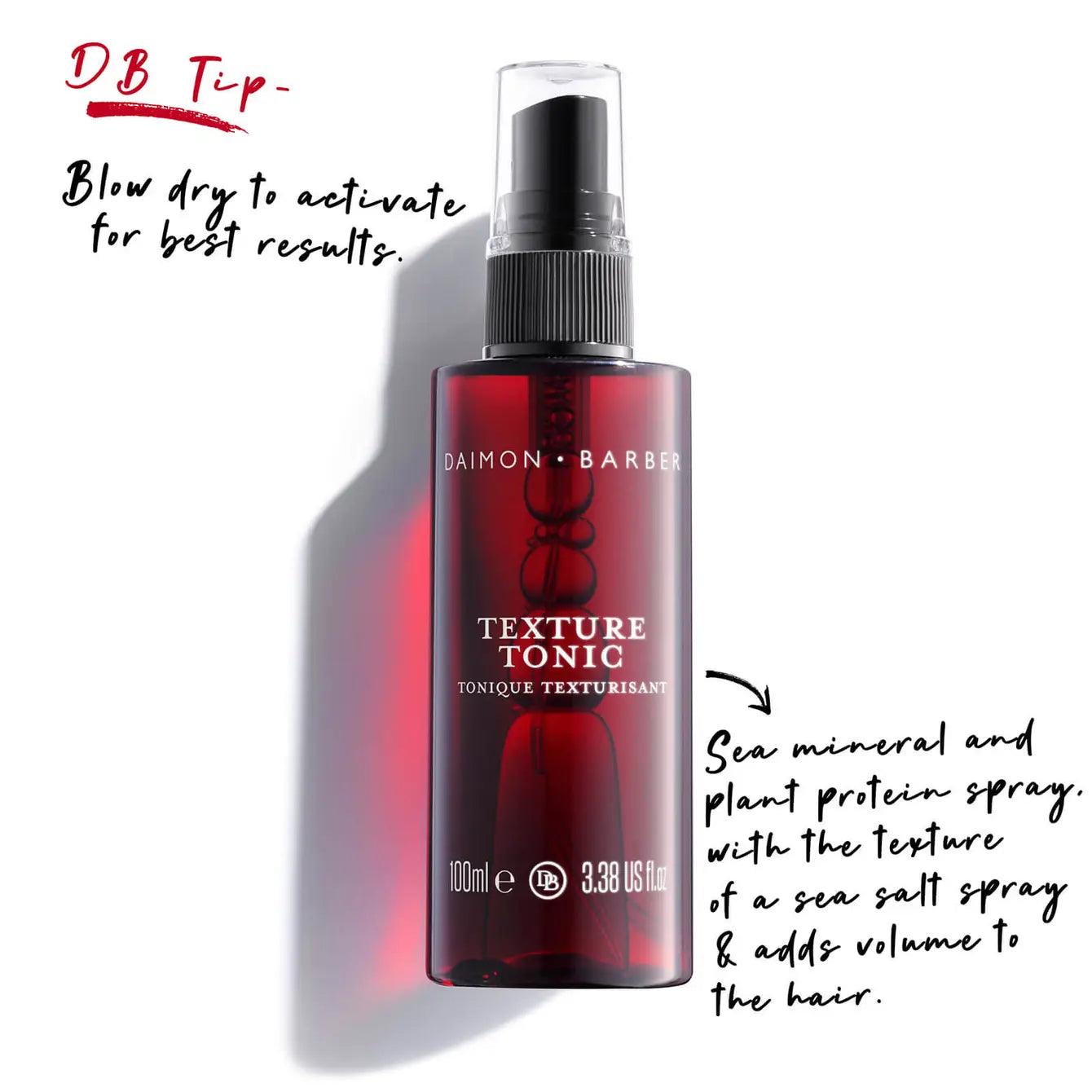 Texture Tonic bottle on white background with styling tips text