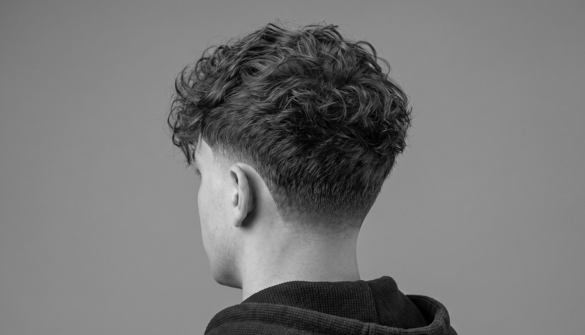 Shot of young man with Low Taper Fade in black and white.